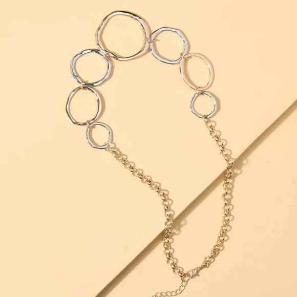 Handmade Contrasting Circles Necklace Choker Gold Silver Plated Stainless Steel - Picture 2 of 3